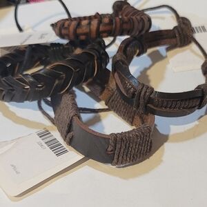 Set of Braided & Wrapped Brown Leather Bracelets